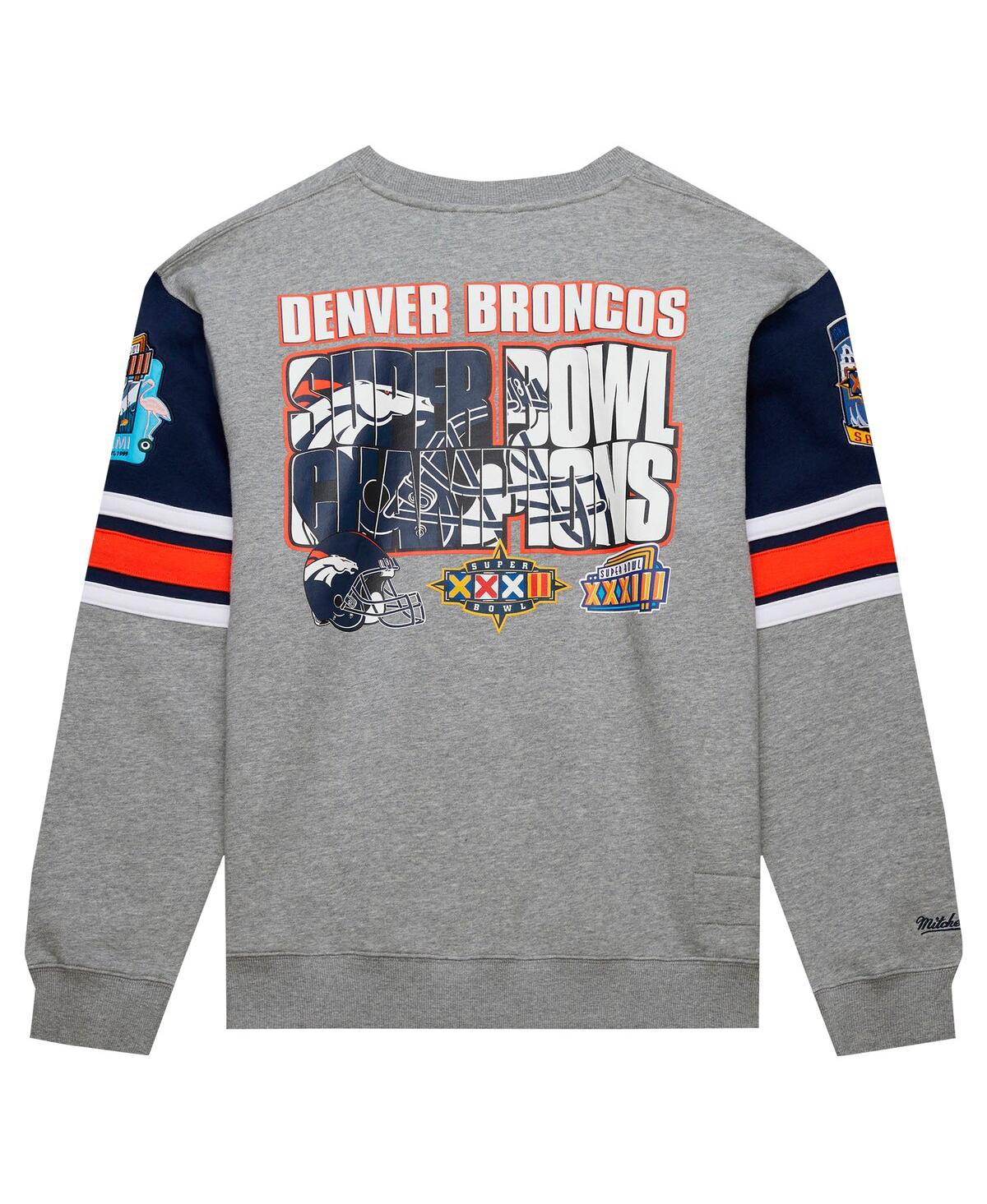 Mitchell & Ness Men's Heather Gray Denver Broncos All Over 4.0 Vintage Logo Pullover Sweatshirt In Heather Gray