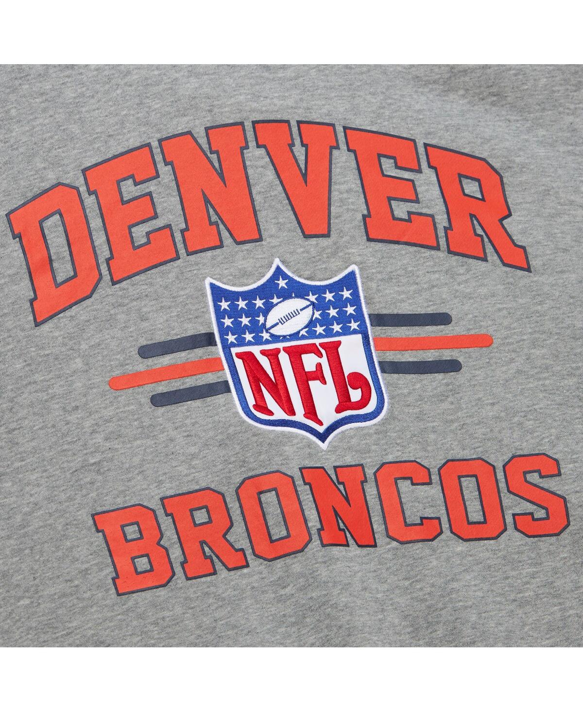 Mitchell & Ness Men's Heather Gray Denver Broncos All Over 4.0 Vintage Logo Pullover Sweatshirt In Heather Gray