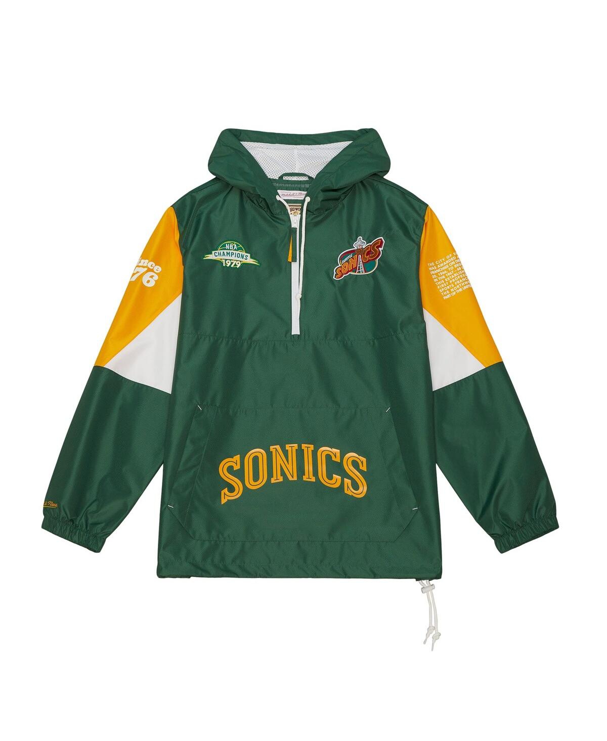 Mitchell & Ness Men'sSeattle SuperSonics Hardwood Classics Team Origins Anorak Half-Zip Jacket - Green