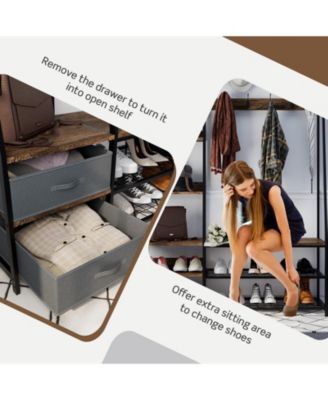 6-in-1 Freestanding Hall Tree Coat Rack with Bench and Fabric Dressers