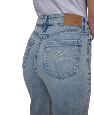 Petite Crystal-Cuff Cropped Jeans