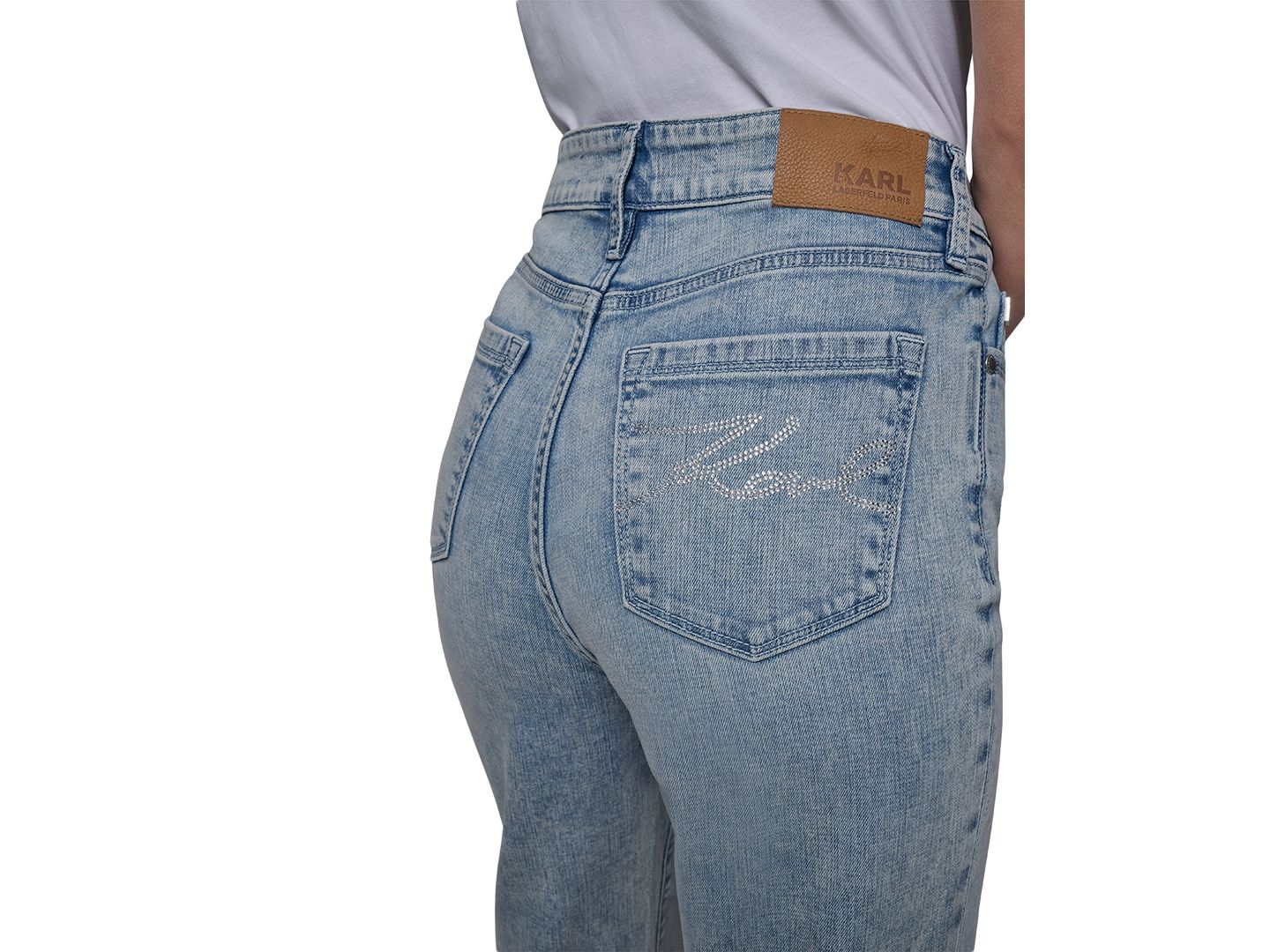 Женские джинсы KARL LAGERFELD PARIS Petite Crystal-Cuff Cropped Jeans, цвет: Ледяной синий — фото 6