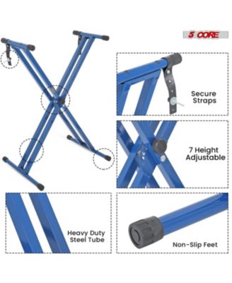 Keyboard Stand Double X Style Adjustable Piano Riser + Keyboard Piano Bench - BLUE