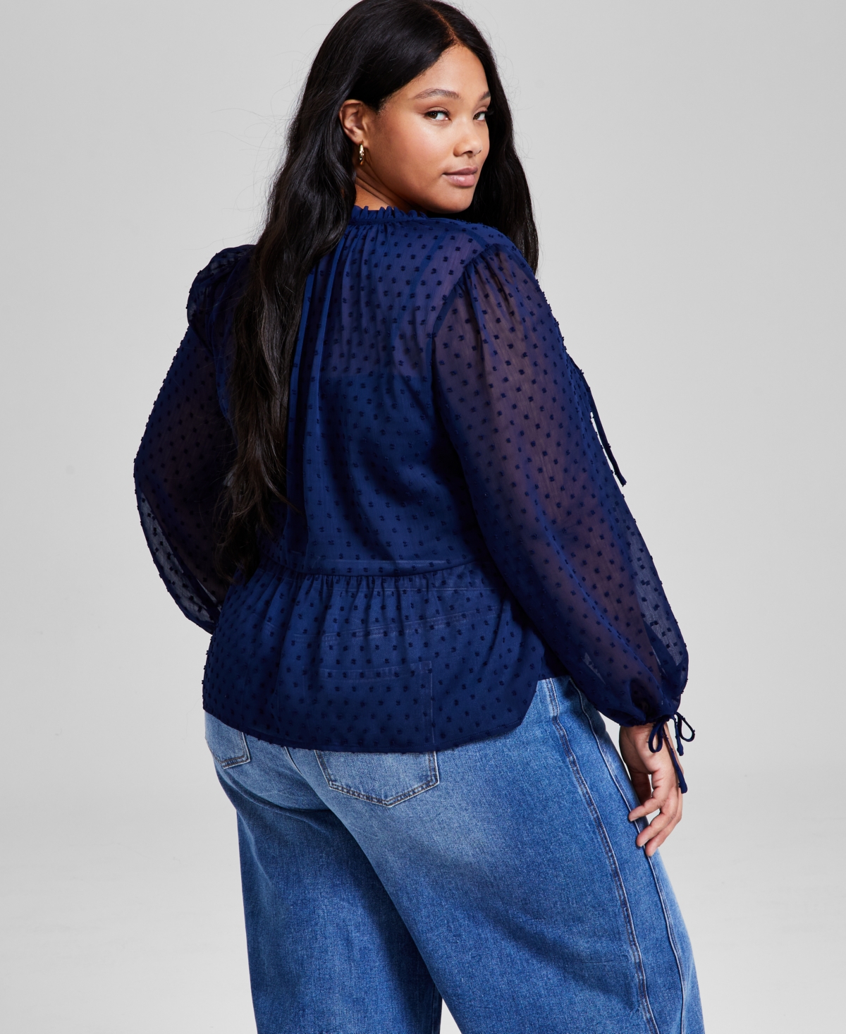 And Now This Trendy Plus Size Clip-dot Button-front Top, Exclusively At Macy's In Indigo Batik