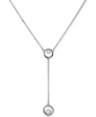 KARL LAGERFELD PARIS - Silver-Tone Imitation Pearl Circle Link Lariat Necklace, 16" + 3" extender