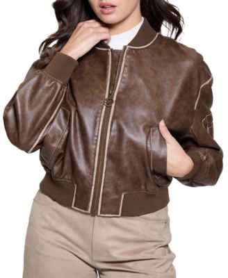 GUESS - Women's Angelique Faux-Leather Bomber Jacket