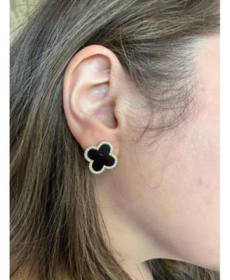 Onyx and Cubic Zirconia Clover Stud Earrings
