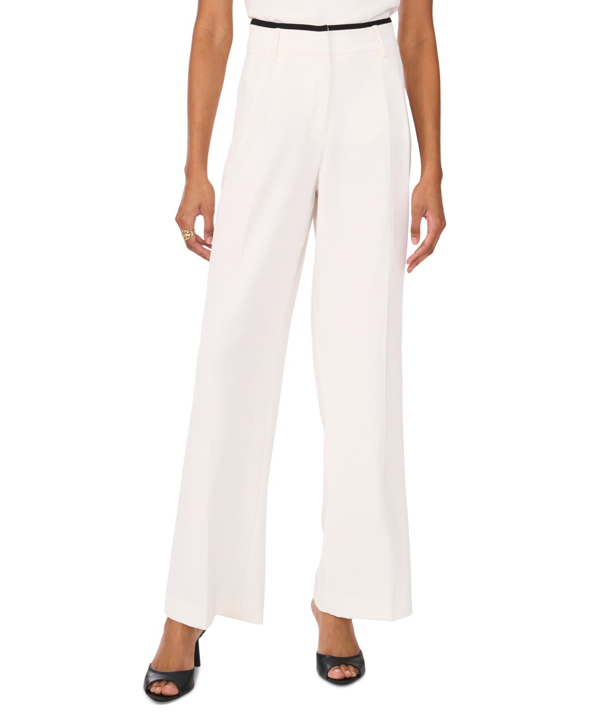 Vince Camuto Pleated High Waist Wide Leg Crepe Trousers In New Ivory