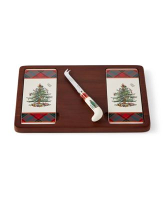 Christmas Tree Tartan Cheese Board & Knife Set