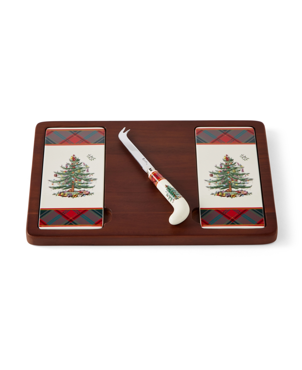 SPODE CHRISTMAS TREE TARTAN CHEESE BOARD KNIFE SET 