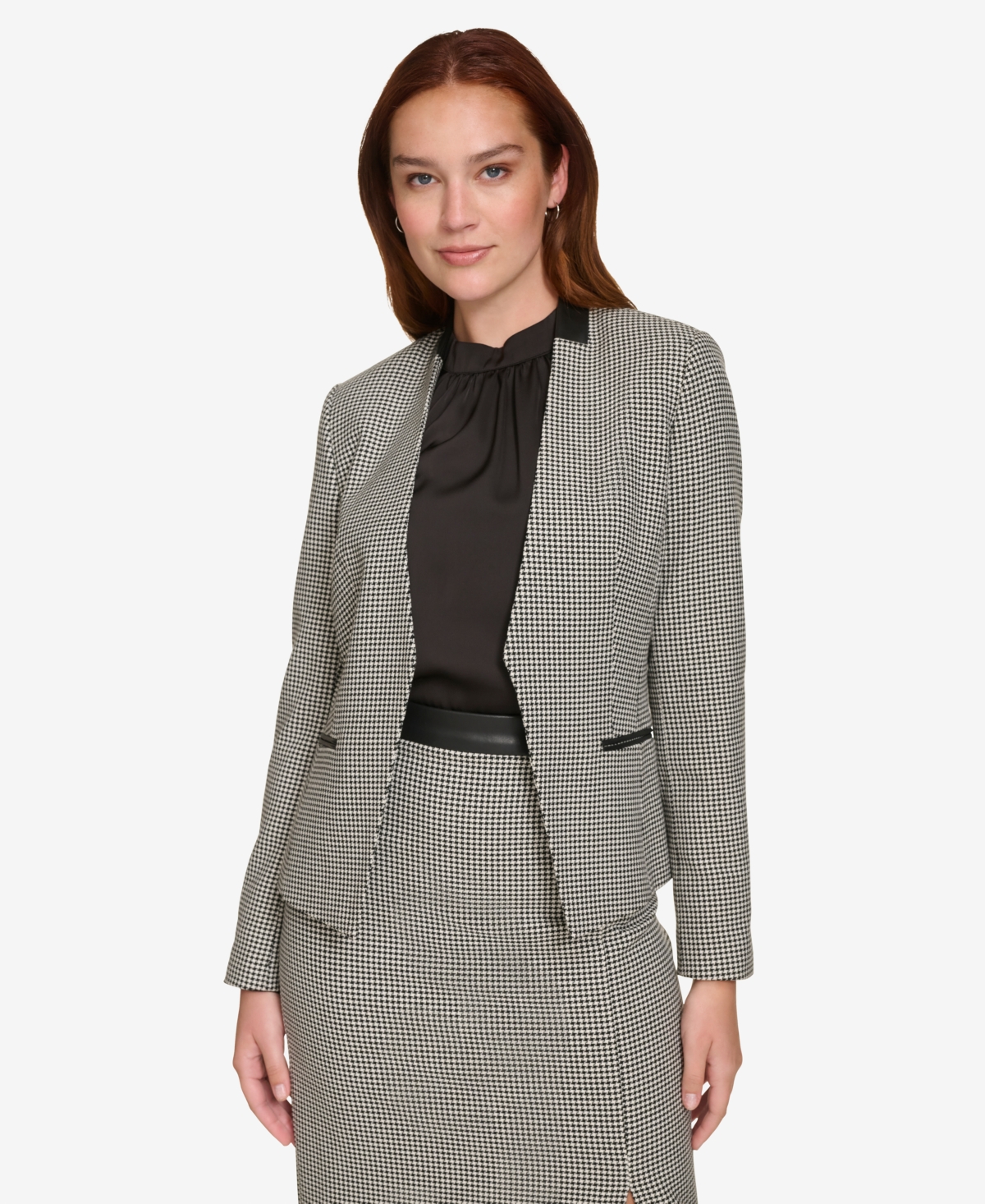 Calvin Klein Women's Houndstooth Blazer -cream