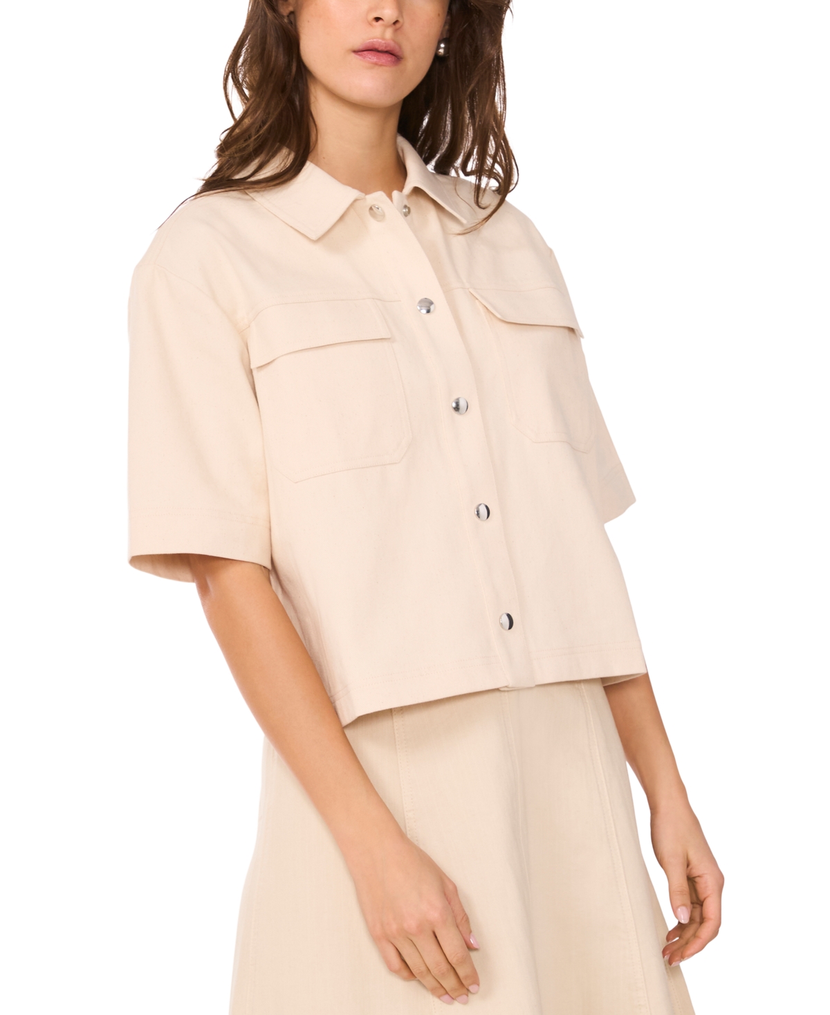 Women's Cropped Short Sleeve Jacket - White Swan