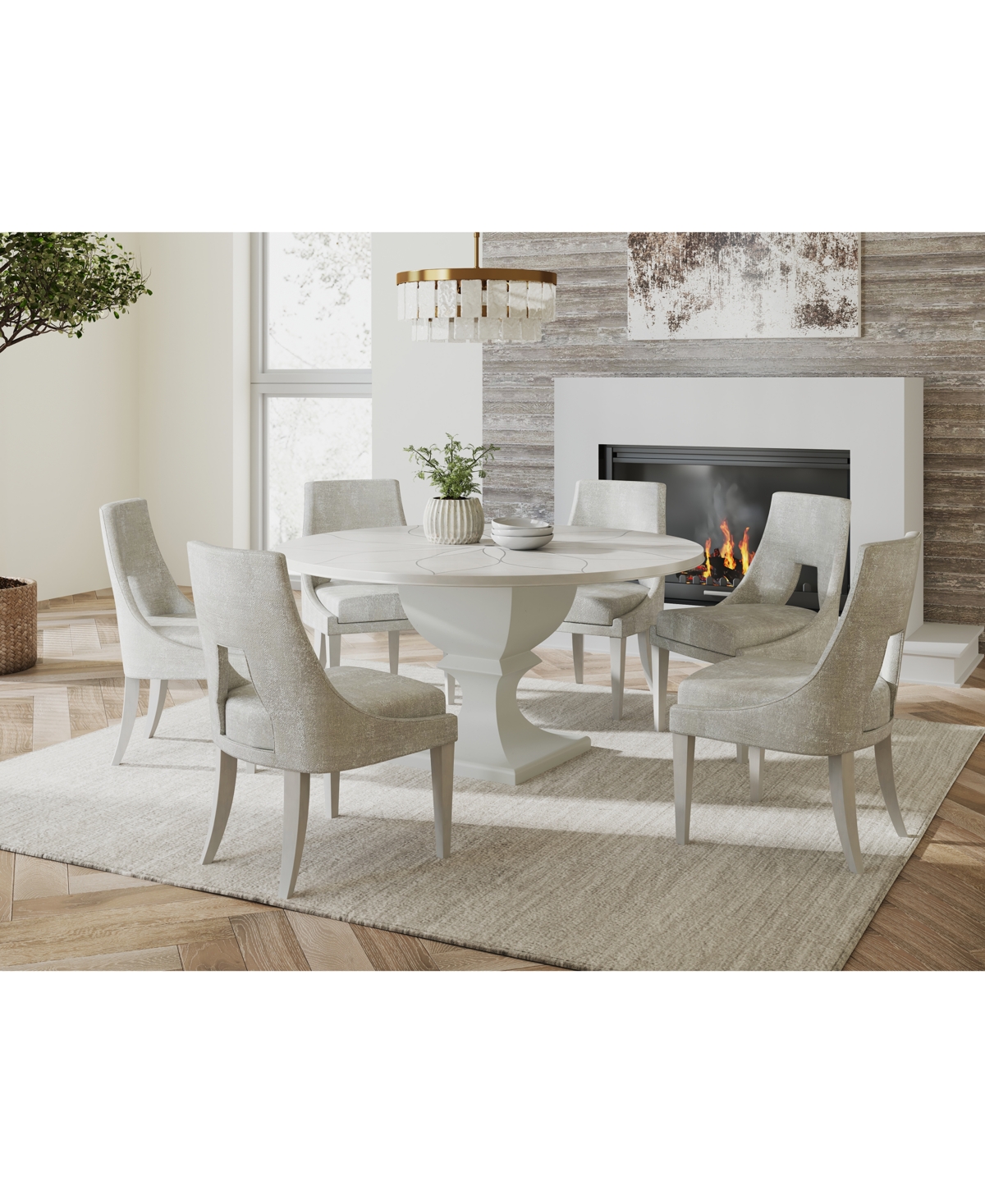 Macy's Mezzanine 7-pc. Dining Set (round Table & 6 Side Chairs) In No Color