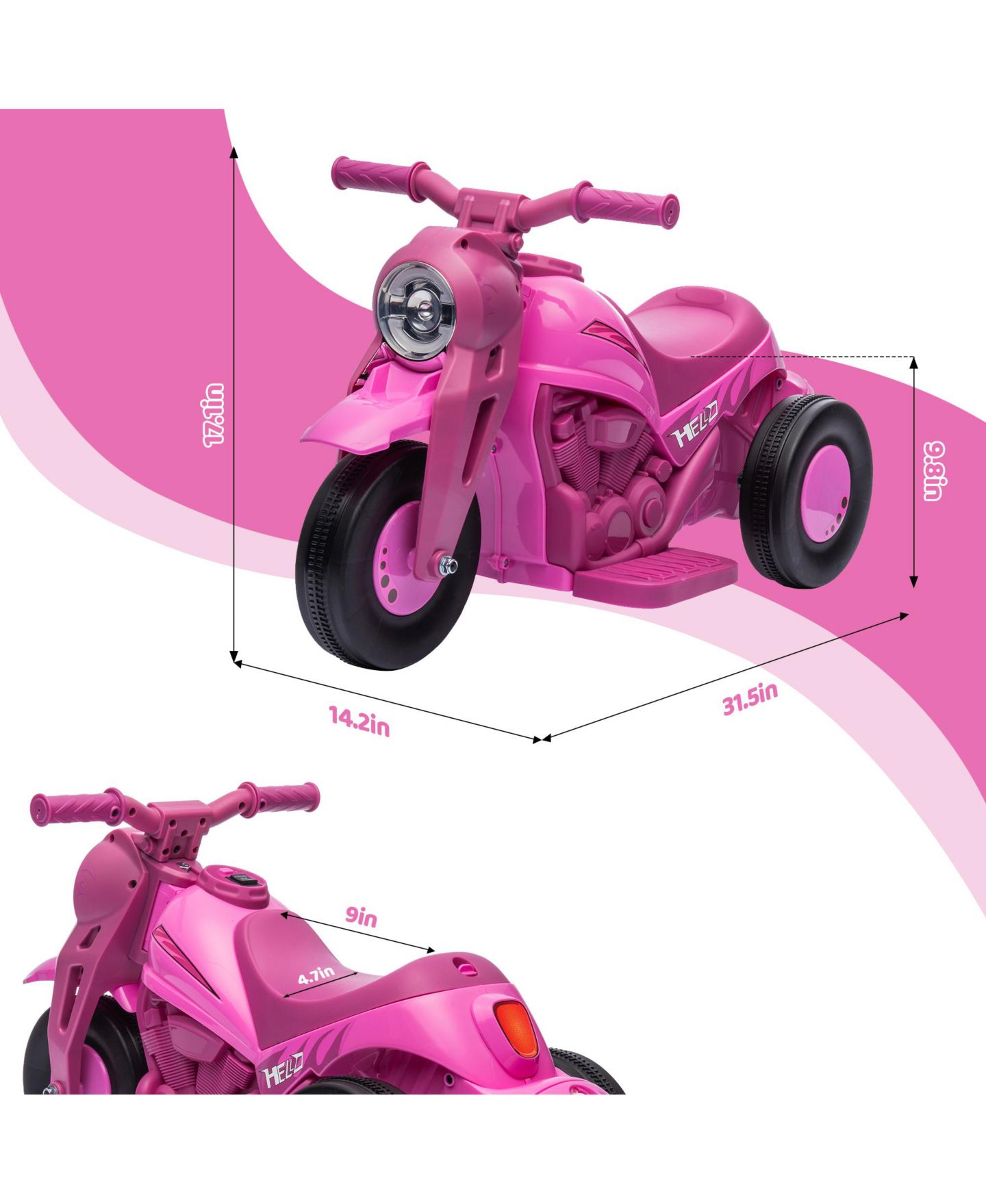 Детская игрушка Qaba Ride-On Motorcycle with 6V Battery, Bubble & Music, 66 lb Capacity, Ages 2+, цвет: Розовый — фото 4