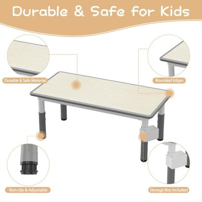 Kids Table and 6 Chair Set with Storage Box, Height Adjustable Toddler Table and Chairs Set for Ages 2-10, Graffiti Desktop, Non-Slip Legs, Children Activity Table for Daycare Classroom Home
