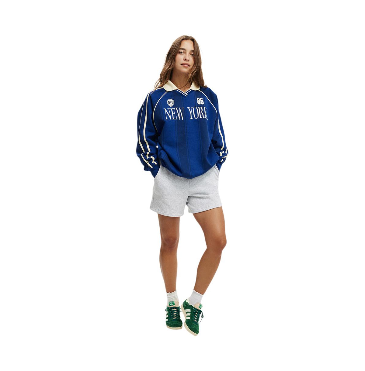 Cotton On Women's Sporty Polo Sweatshirt -/ marine blue / lemon