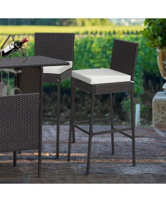2 PCS Patio Wicker Barstools Bar Height Chairs W/ Cushions Backyard