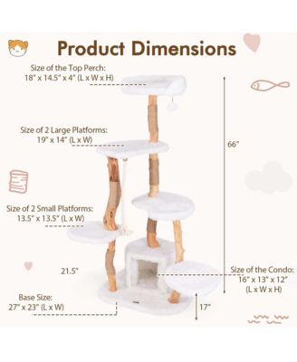 66" Tall Solid Wood Cat Tree with Perch Condo Jute Scratching Posts Sisal Rope