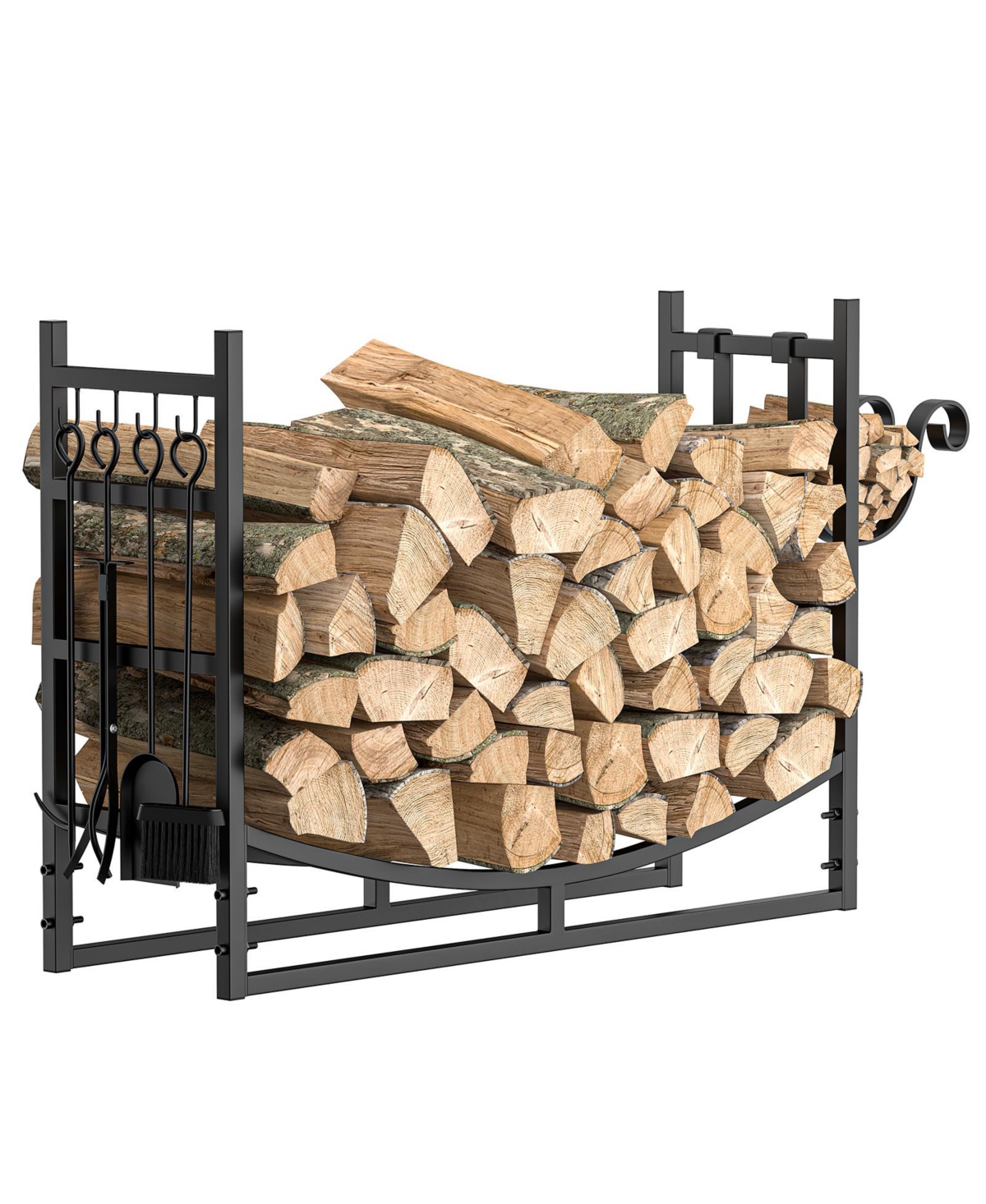 33.5in Steel Firewood Rack Fireplace Log Holder with Fireplace Tools - Black