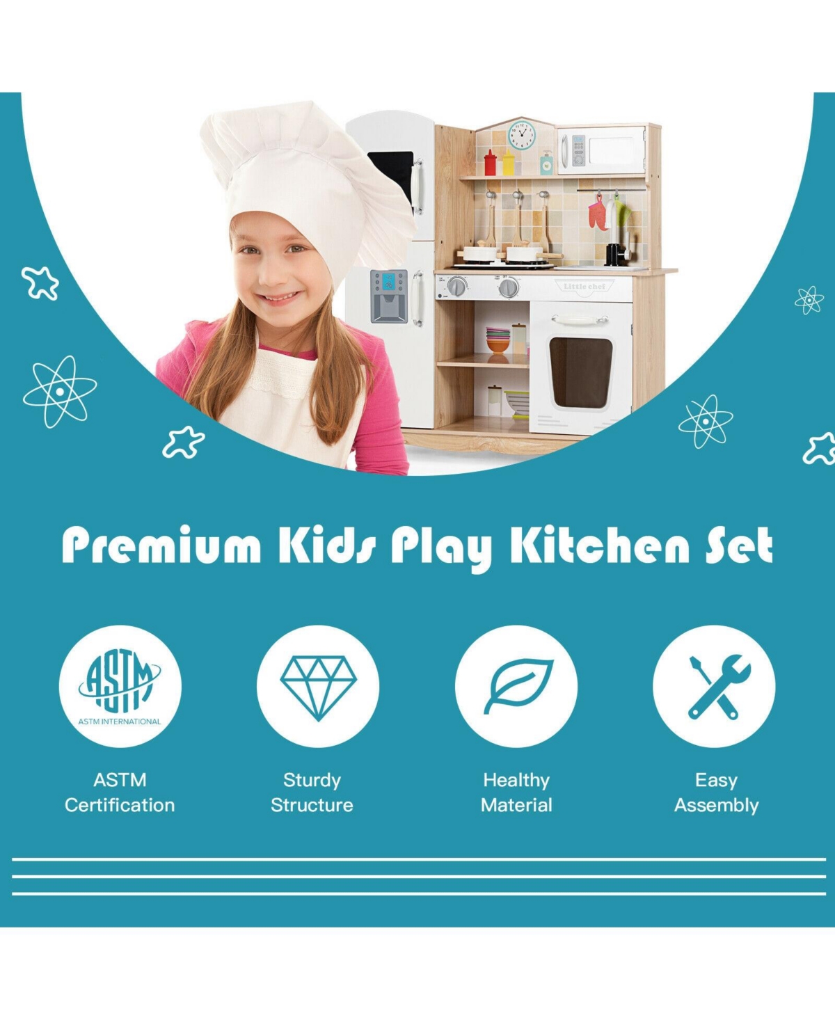 Sugift Wooden Kids Pretend Kitchen Playset Cooking Play Toy with Utensils and Sound