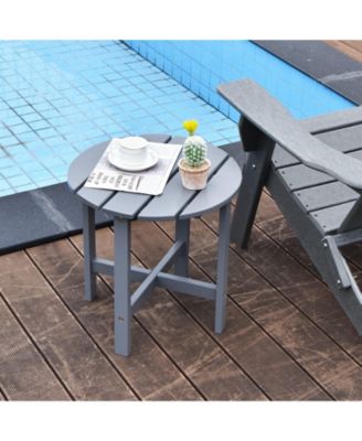 18 Inch Patio Round Side Wooden Slat End Coffee Table for Garden