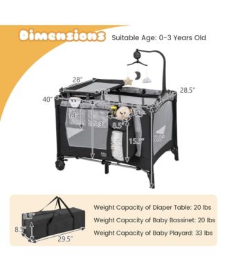 Portable Baby Playard Nursery Center Crib Bassinet w/ Hanging Toys & Music Box