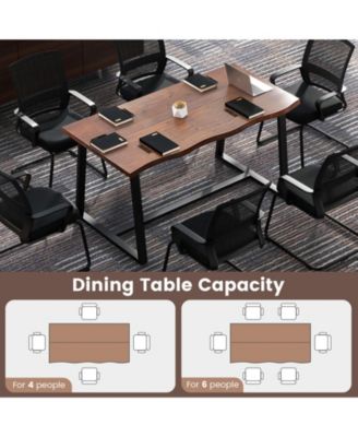 63" Large Dining Table with Wavy Edge and Heavy-duty Metal Frame