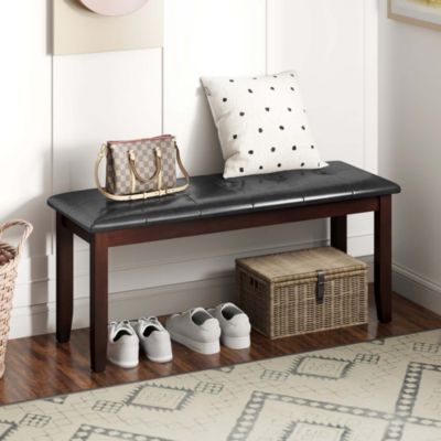 Upholstered PU Dining Room Bench Solid Wood Button Tufted Dining Room Bench