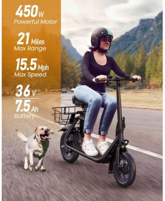 Gyroor 450W Electric Scooter with Seat for Adult, 12 inch Commuter Electric Scooter with Basket - up to 21 Miles 15.5MPH