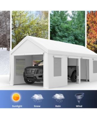 Carport Heavy Duty, 13x25ft Portable Carport with Reinforced Steel Poles, Upgraded Portable Garage with Doors & Window, Uv Resistant All-Season Waterproof Tarp, for Car, Truck, Boat,White