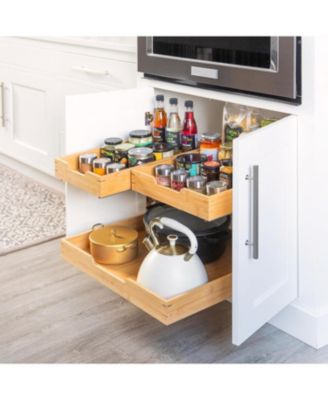Bamboo Wooden Pull Out Cabinet Organizer with Heavy Duty Metal Rails and Bamboo Basket 11 x 20 In