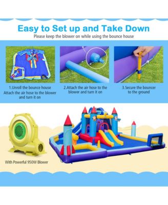 Rocket Theme Inflatable Water Slide Park with 2 Slides Splash Pool & 950W Blower