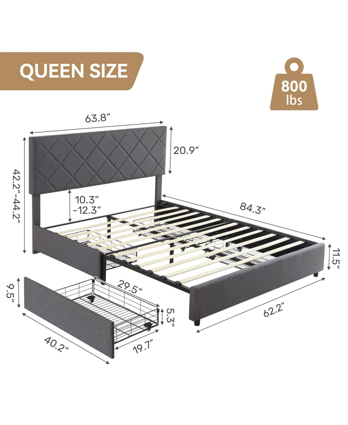 gaomon Size Platform Bed Frame with Adjustable Headboard and 4 Storage Drawers