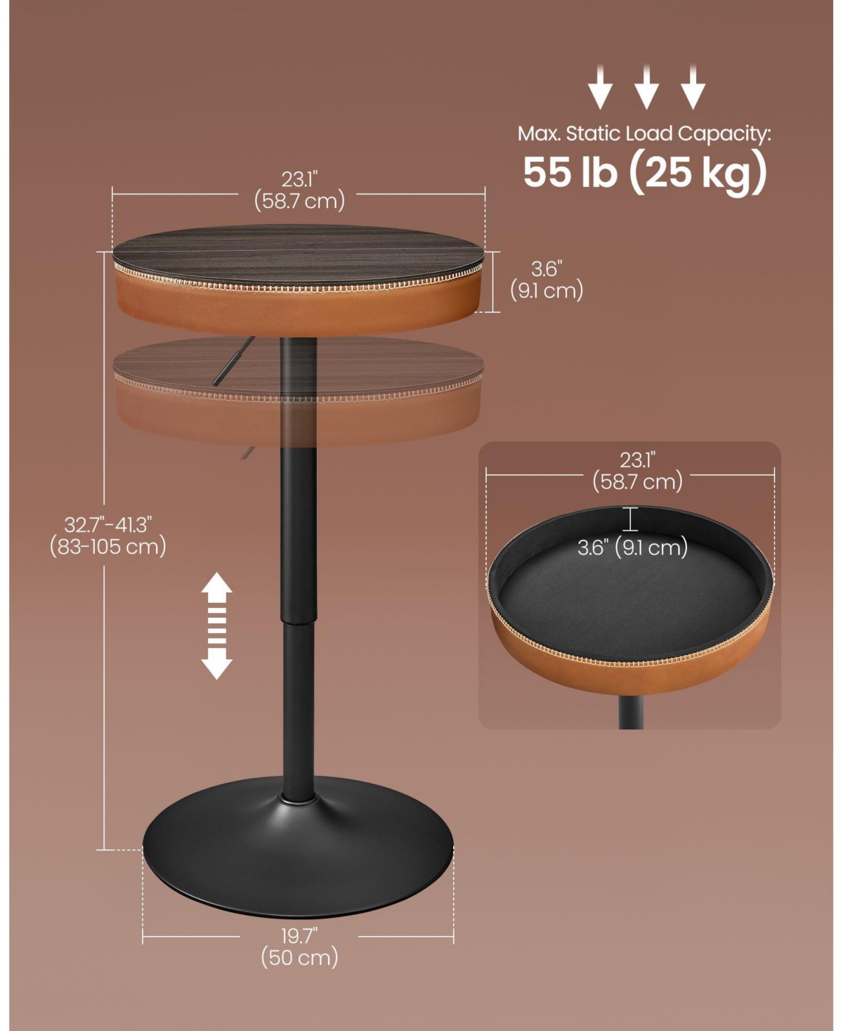 Slickblue Adjustable Bar Table Round High Pub Table with Built-In Storage for Versatile Use