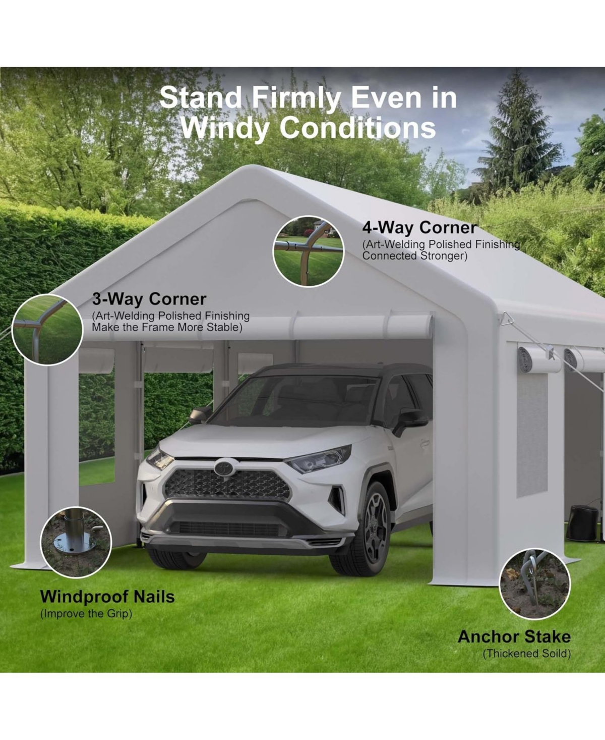 gaomon 12x20FT Portable Garage, 12'x20' Carport Heavy Duty, Galvanized Frame & 180 g Pe Waterproof Canopy, with 4 Doors (Included 2 Side Doors), and 4