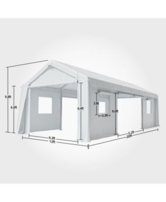 12x20FT Portable Garage, 12'x20' Carport Heavy Duty, Galvanized Frame & 180 g PE Waterproof Canopy, with 4 Doors (Included 2 Side Doors), and 4 Windows, for Pickup Truck, and Boat