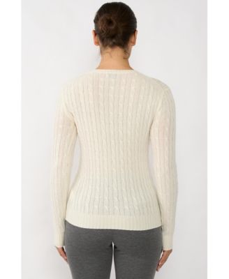 Women's 100% Cashmere Cable-knit Long Sleeve Pullover Crew Neck Sweater