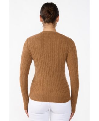 Women's 100% Cashmere Cable-knit Long Sleeve Pullover Crew Neck Sweater
