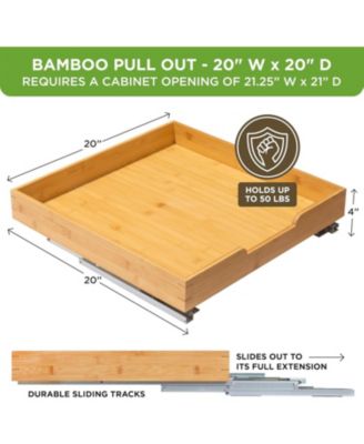 20 x 20 In Bamboo Wooden Pull Out Cabinet Organizer with Heavy Duty Metal Rails