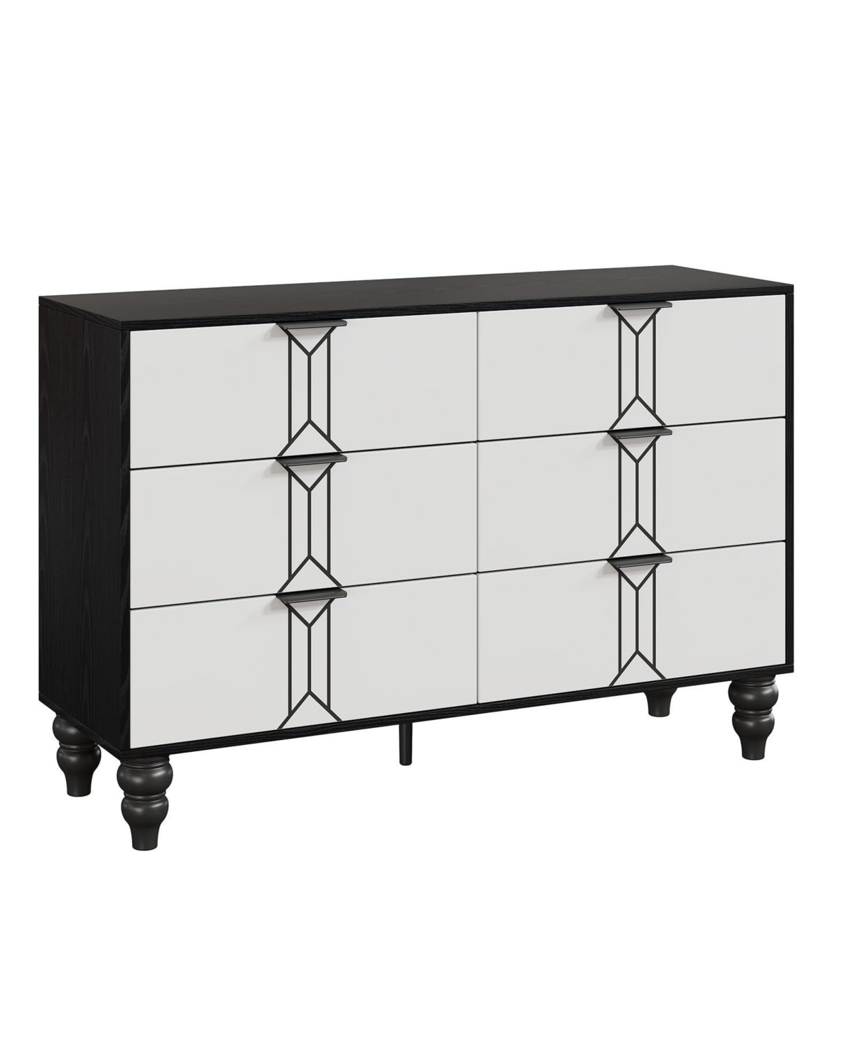 gaomon 6 Drawer Dresser With Deep Drawers For Bedroom, Modern Wooden Chest Dresser With Deep Drawers With Vintage Pattern Design，Black and Whit