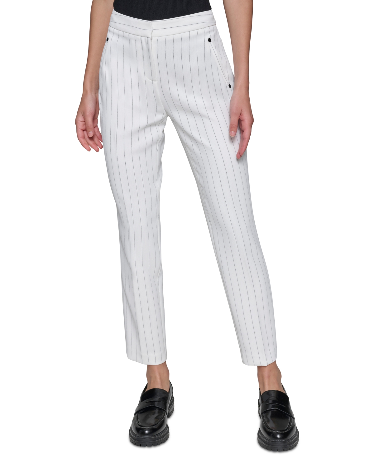 Karl Lagerfeld Paris Women's Slim Pinstripe Pants - White  Black
