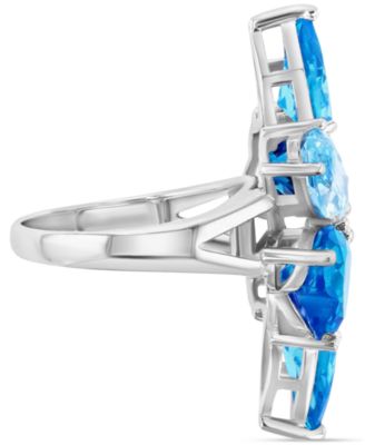 Blue Cubic Zirconia Mixed Cut Cluster Statement Ring in Sterling Silver