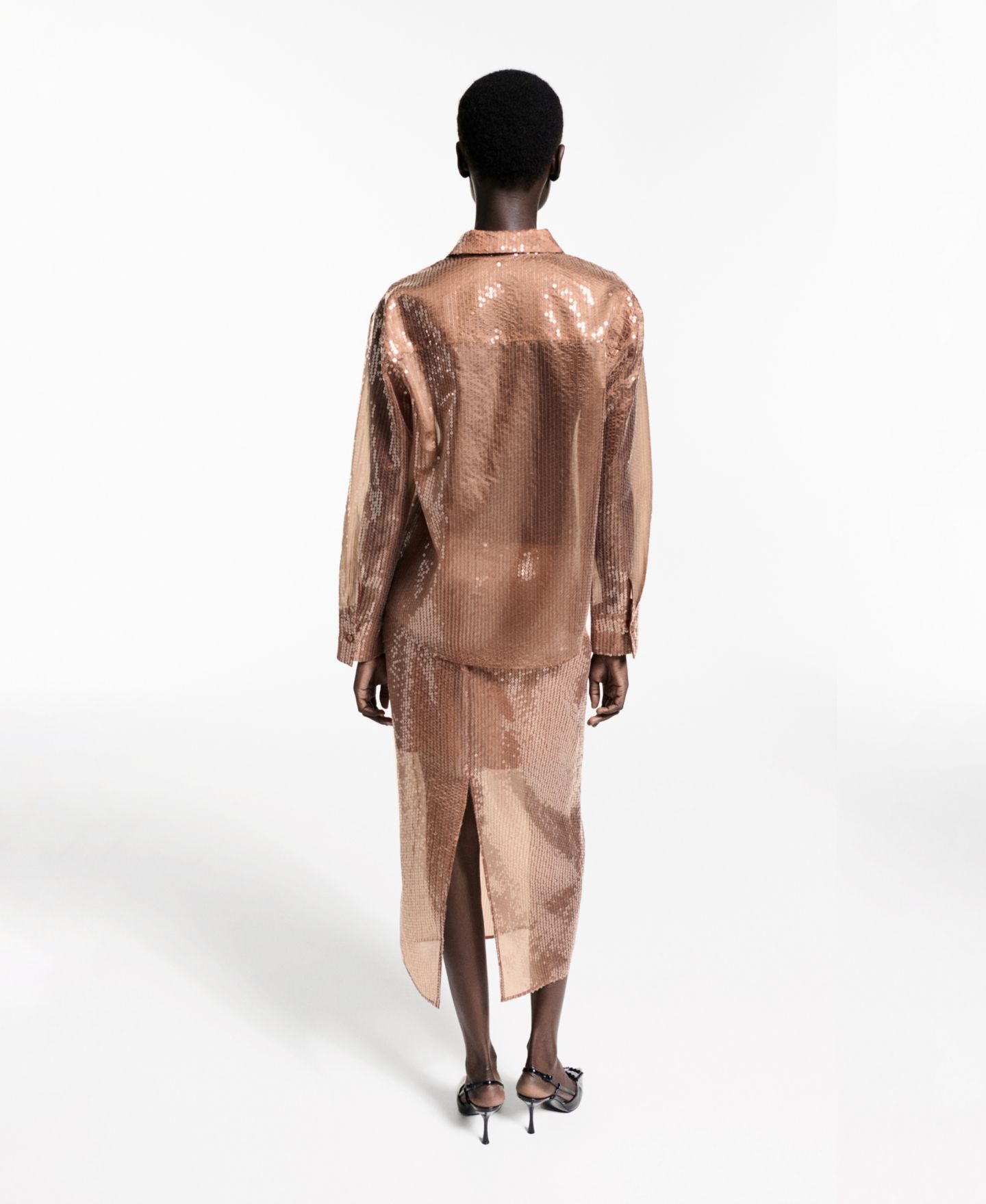Женская рубашка Mango Semi-Transparent Sequined, цвет: Коричневый — фото 3