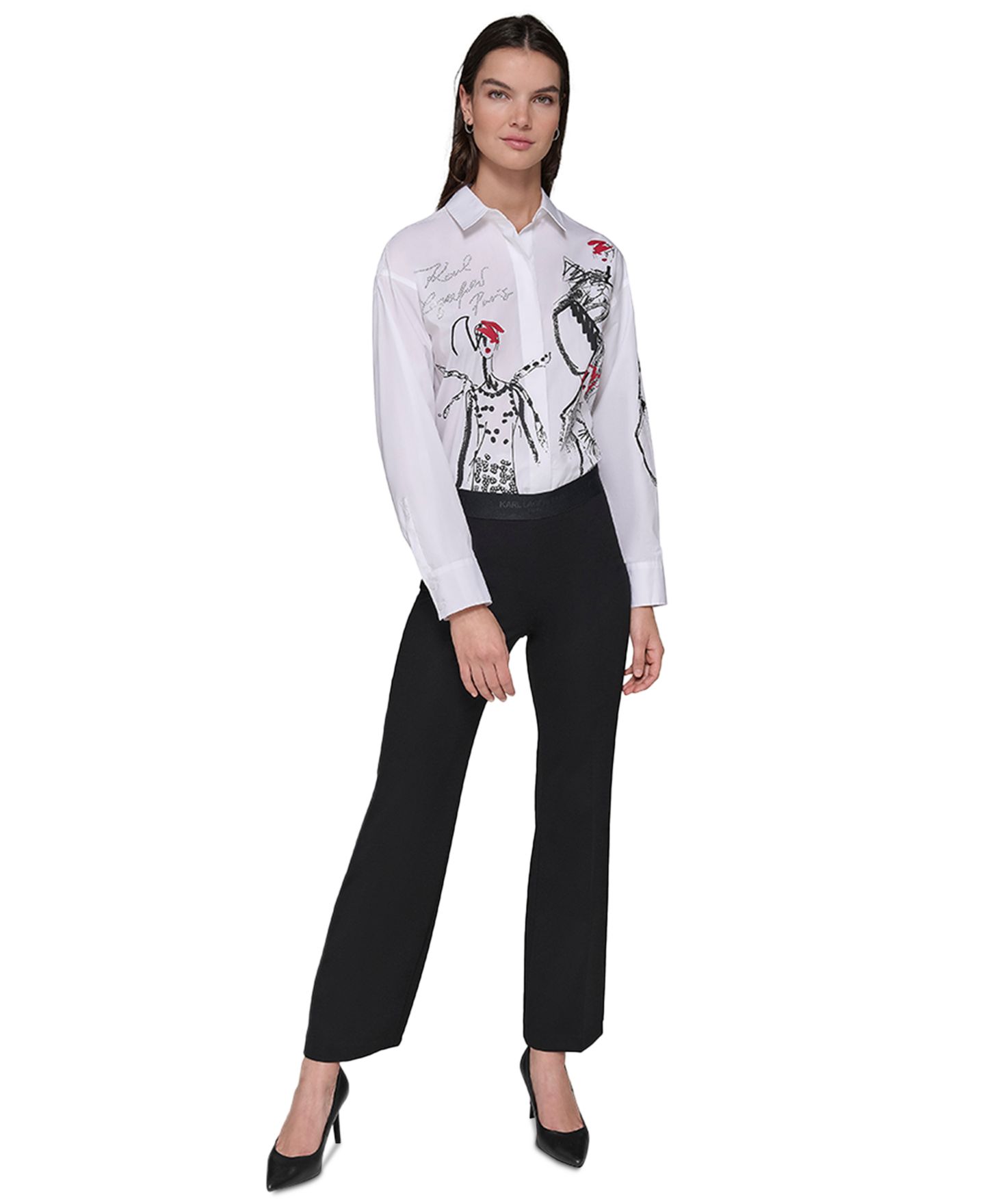 Женские брюки KARL LAGERFELD PARIS Pull-On Boot-Cut, цвет: Чёрный — фото 4