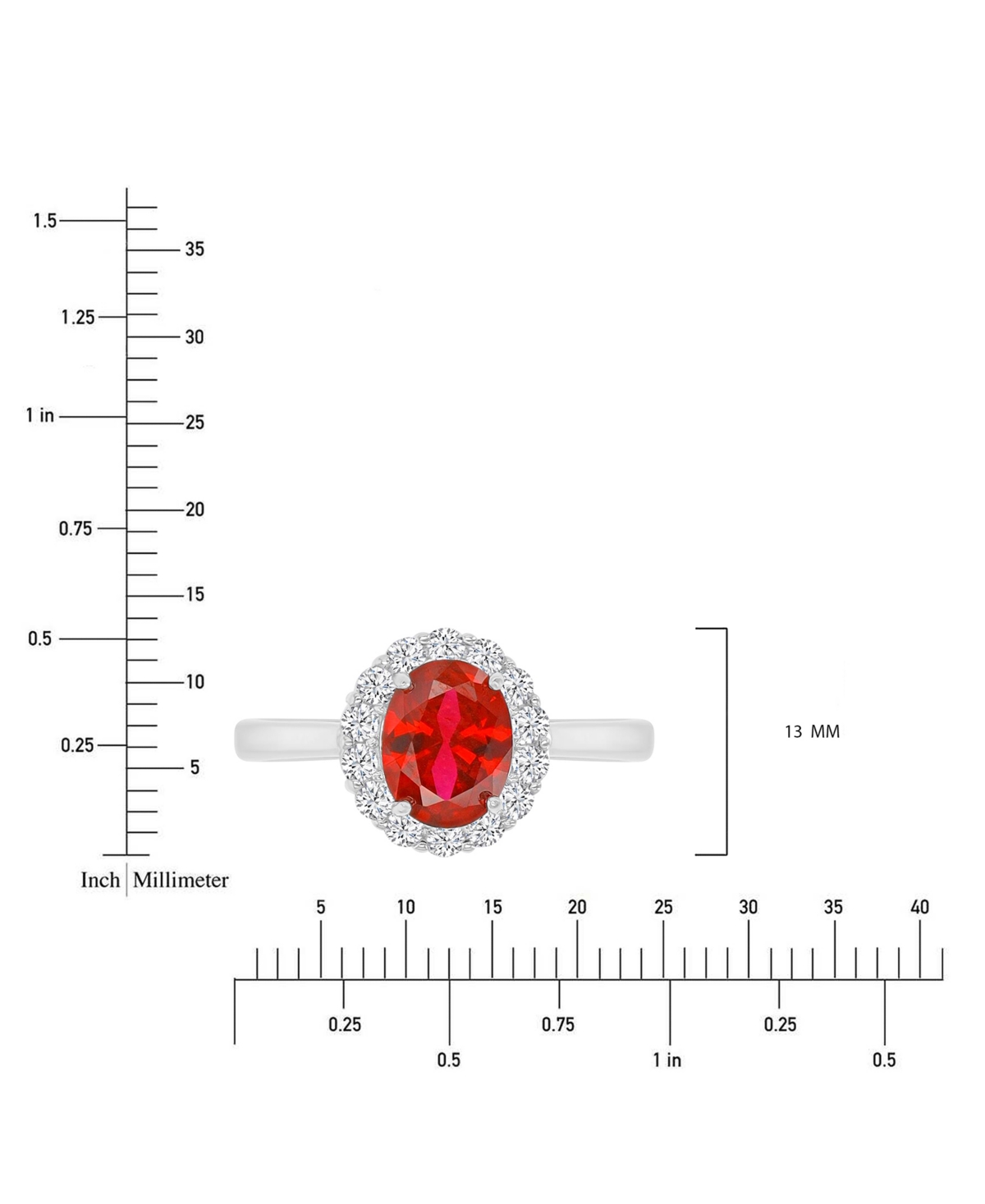 Macy's Red & White Cubic Zirconia Oval Halo Ring In Sterling Silver In Red