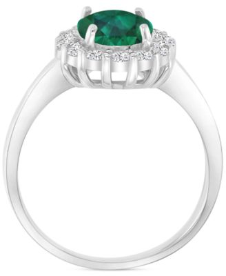 Red & White Cubic Zirconia Oval Halo Ring in Sterling Silver