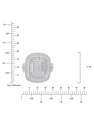 Cubic Zirconia Round & Baguette Halo Cluster Statement Ring in Sterling Silver