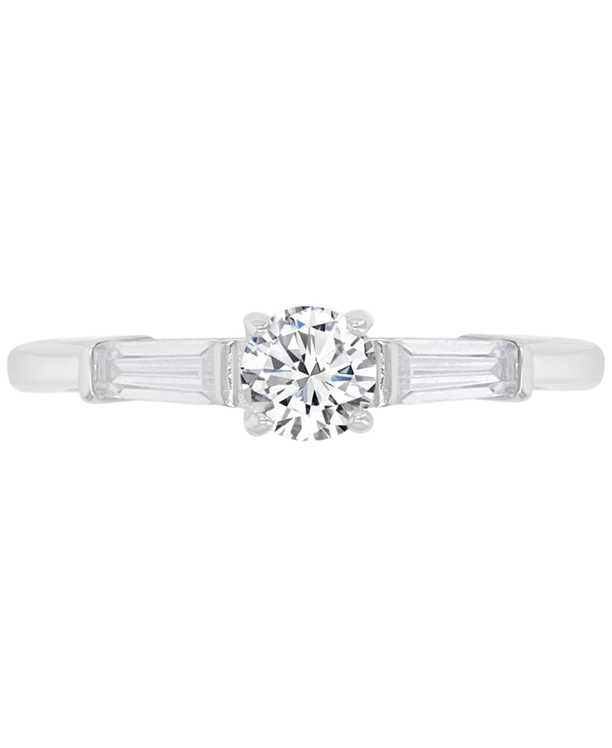 Macy's Cubic Zirconia Round & Baguette Promise Or Engagement Ring In Sterling Silver In Silver