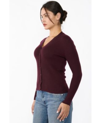 Women's 100% Cashmere V-Neck Cardigan Sweater | Ribbed Tissue Weight Cashmere Sweaters