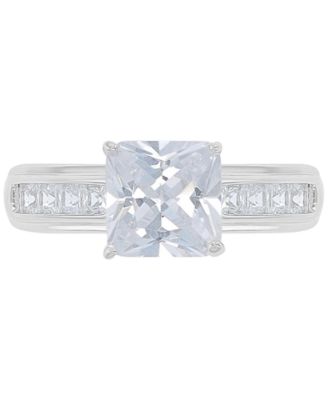 Cubic Zirconia Princess Cut Channel Bridal Set in Sterling Silver